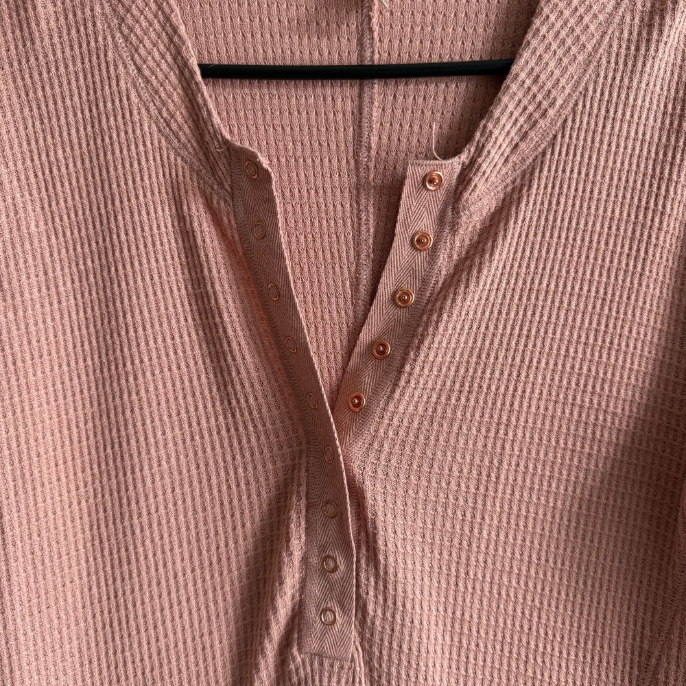 Free People Mauve Waffle Knit Long Sleeve Henley - Picture 6 of 12